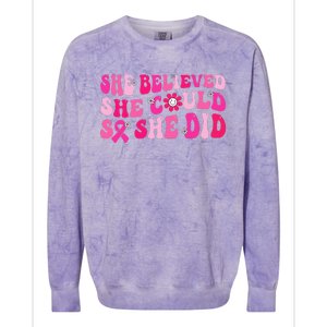 She Believed She Could So She Did Pink Breast Cancer Warrior Colorblast Crewneck Sweatshirt