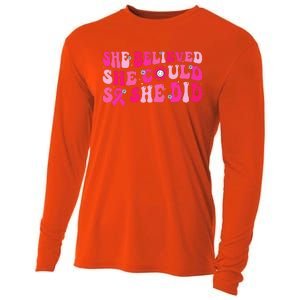 She Believed She Could So She Did Pink Breast Cancer Warrior Cooling Performance Long Sleeve Crew