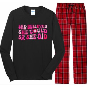 She Believed She Could So She Did Pink Breast Cancer Warrior Long Sleeve Pajama Set