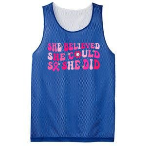 She Believed She Could So She Did Pink Breast Cancer Warrior Mesh Reversible Basketball Jersey Tank