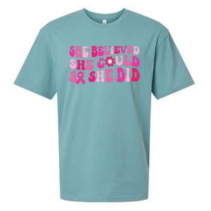 She Believed She Could So She Did Pink Breast Cancer Warrior Sueded Cloud Jersey T-Shirt