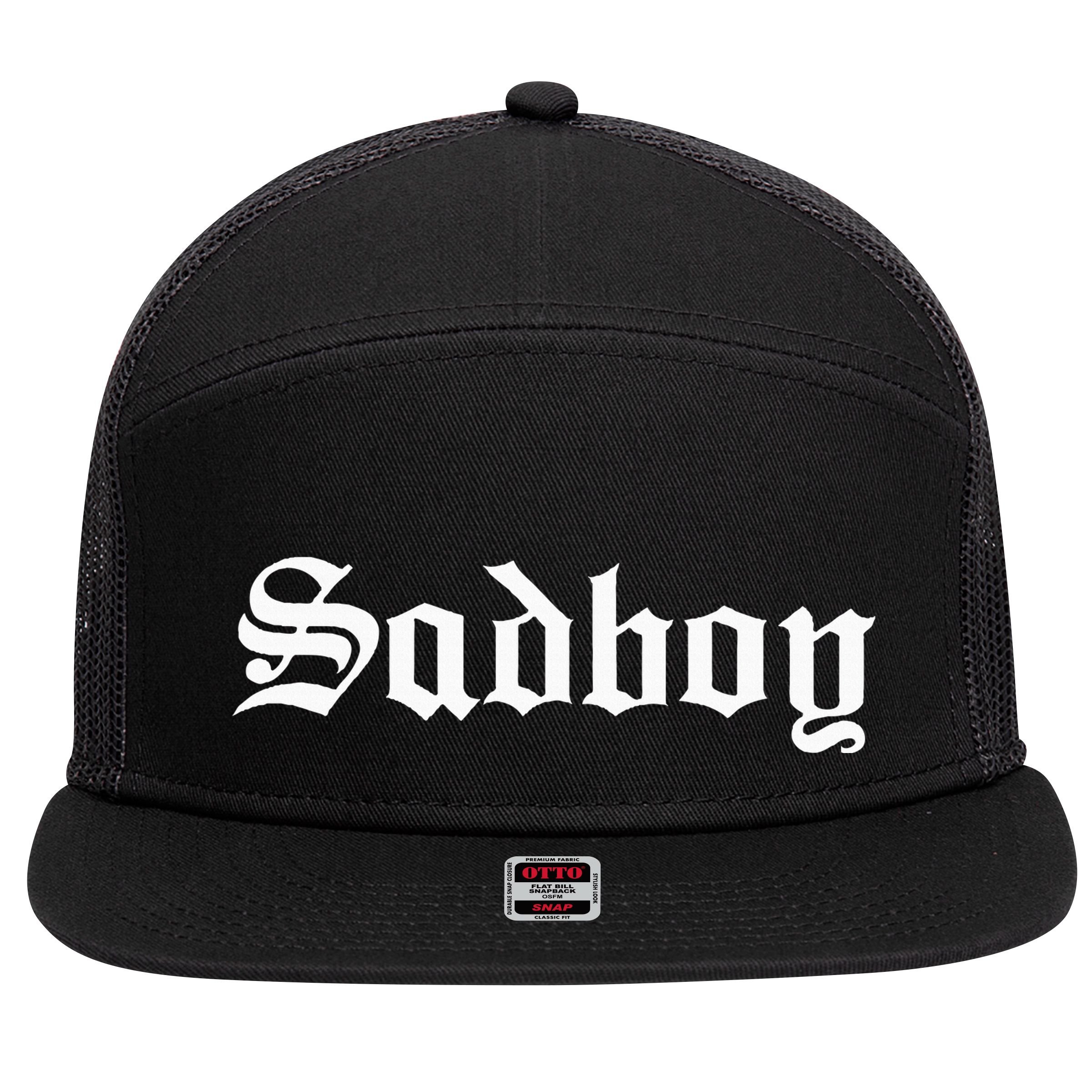 Sad Boy Sadboy Old English Typography 7 Panel Mesh Trucker Snapback Hat