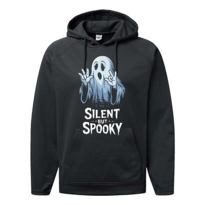 Silent But Spooky Ghost Design For Halloween Lovers Performance Fleece Hoodie