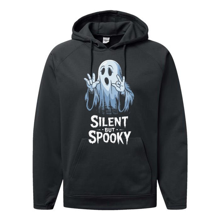 Silent But Spooky Ghost Design For Halloween Lovers Performance Fleece Hoodie