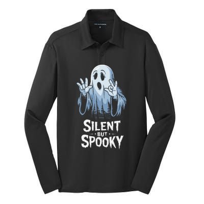 Silent But Spooky Ghost Design For Halloween Lovers Silk Touch Performance Long Sleeve Polo