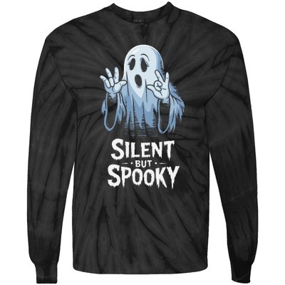 Silent But Spooky Ghost Design For Halloween Lovers Tie-Dye Long Sleeve Shirt