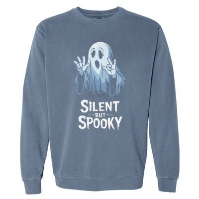 Silent But Spooky Ghost Design For Halloween Lovers Garment-Dyed Sweatshirt