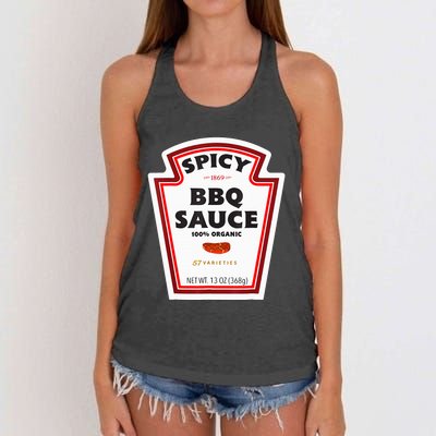 Spicy Bbq Sauce Bottle Label Funny Group Halloween Costume Women's Knotted Racerback Tank