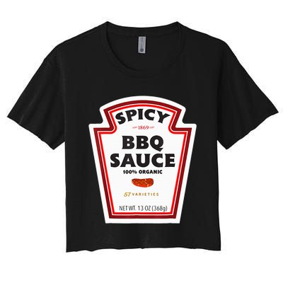 Spicy Bbq Sauce Bottle Label Funny Group Halloween Costume Women's Crop Top Tee