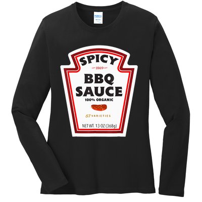 Spicy Bbq Sauce Bottle Label Funny Group Halloween Costume Ladies Long Sleeve Shirt