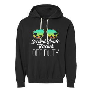 Sunglasses Beach Sunset Summer Second Grade Teacher Off Duty Garment-Dyed Fleece Hoodie