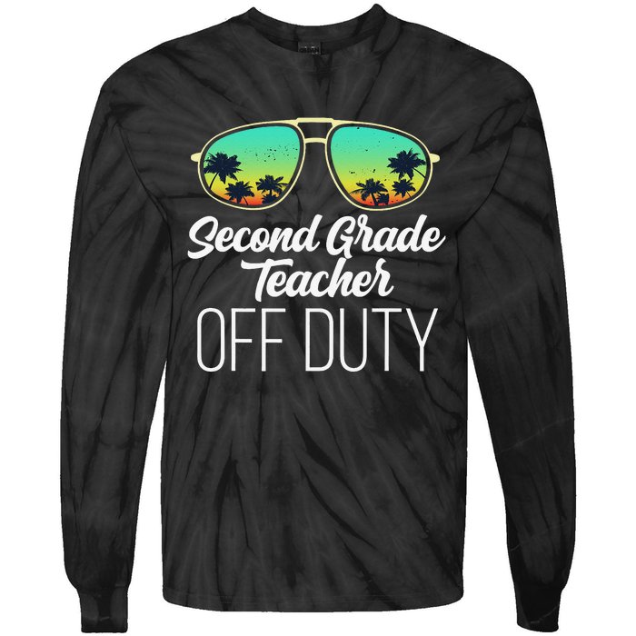 Sunglasses Beach Sunset Summer Second Grade Teacher Off Duty Tie-Dye Long Sleeve Shirt