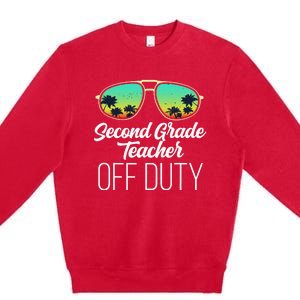 Sunglasses Beach Sunset Summer Second Grade Teacher Off Duty Premium Crewneck Sweatshirt