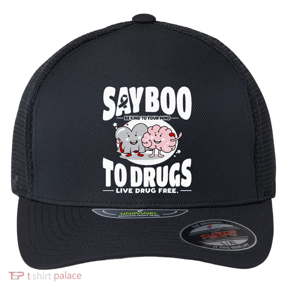 Say Boo To Drugs Funny Halloween Red Ribbon Week Awareness Flexfit Unipanel Trucker Cap