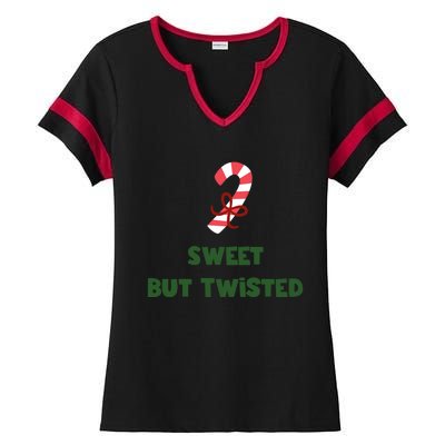 Sweet But Twisted Funny Candy Cane Merry Christmas Holiday Gift Ladies Halftime Notch Neck Tee