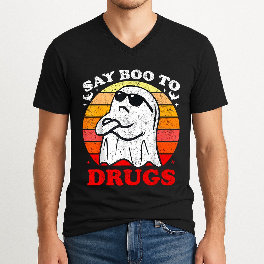 Say Boo To Drugs Funny Halloween Red Ribbon Week Awareness V-Neck T-Shirt