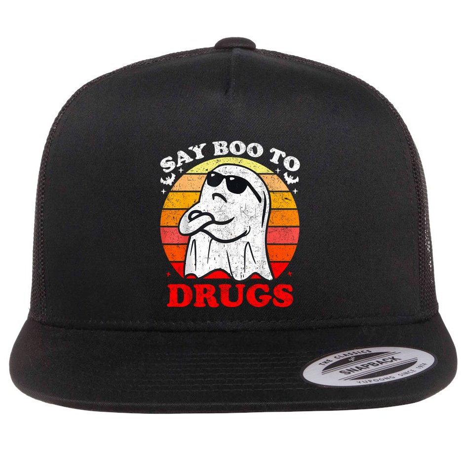 Say Boo To Drugs Funny Halloween Red Ribbon Week Awareness Flat Bill Trucker Hat