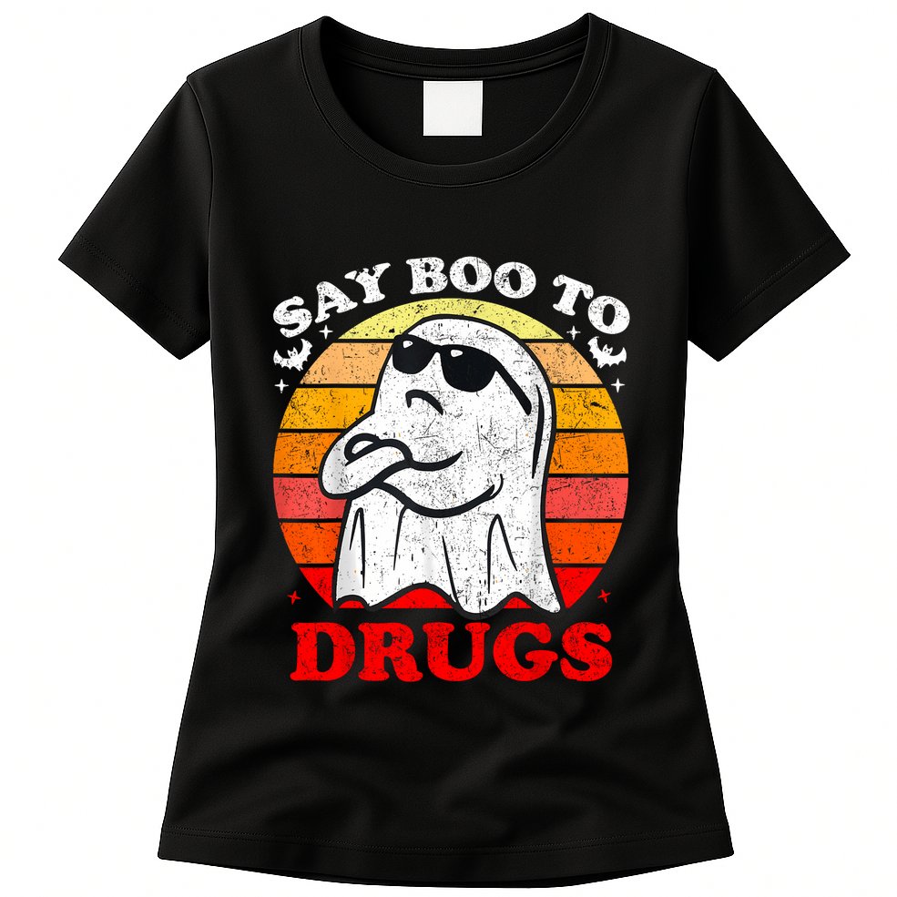 Say Boo To Drugs Funny Halloween Red Ribbon Week Awareness Womens T-Shirt