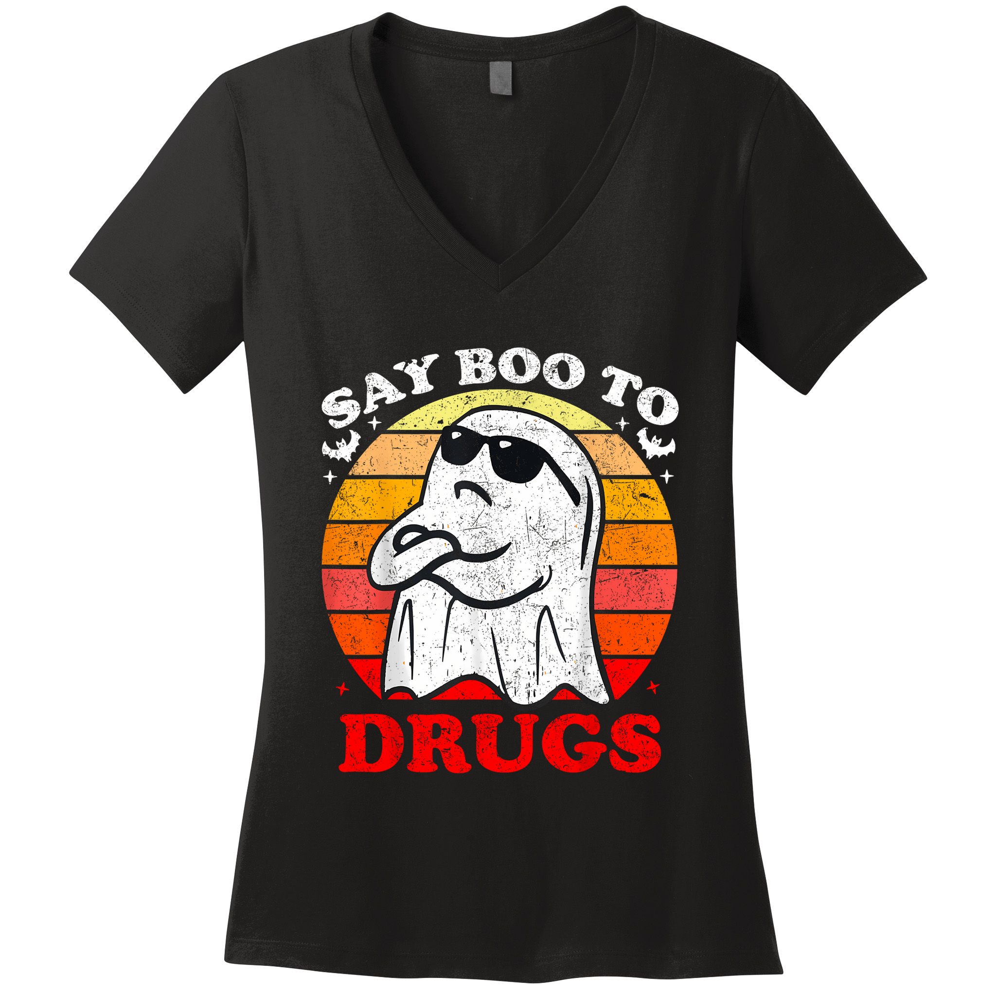 Say Boo To Drugs Funny Halloween Red Ribbon Week Awareness Women's V-Neck T-Shirt