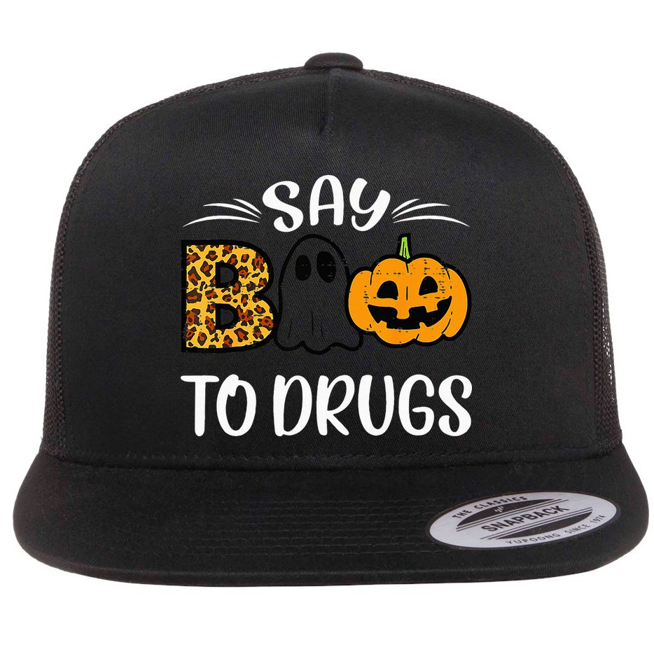 Say Boo To Drugs Funny Halloween Red Ribbon Week Awareness Flat Bill Trucker Hat
