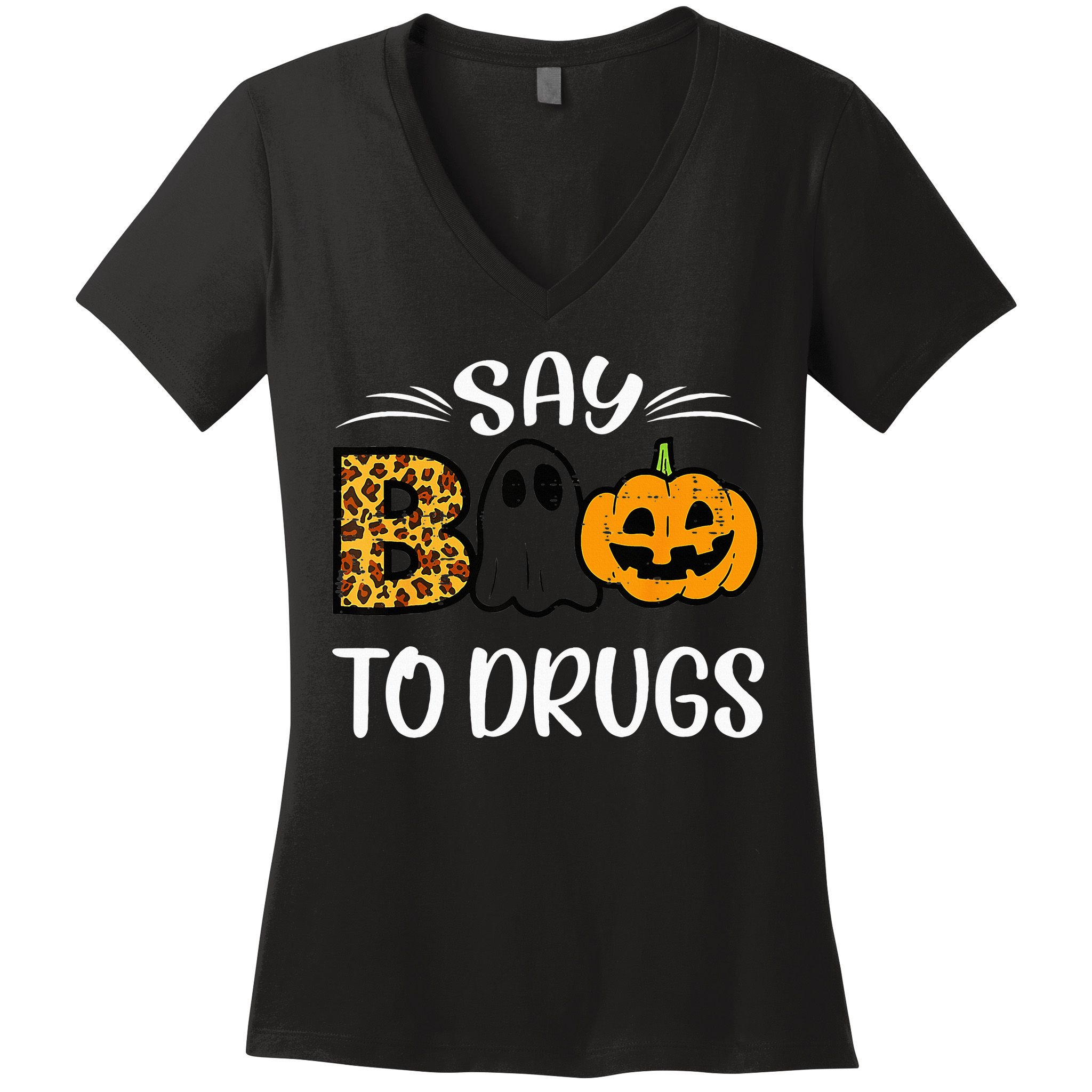 Say Boo To Drugs Funny Halloween Red Ribbon Week Awareness Women's V-Neck T-Shirt