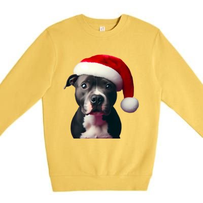 Staffordshire Bull Terrier With Santa Hat Christmas Dog Mom Funny Gift Premium Crewneck Sweatshirt