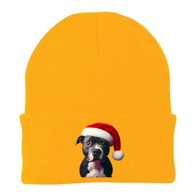 Staffordshire Bull Terrier With Santa Hat Christmas Dog Mom Funny Gift Knit Cap Winter Beanie