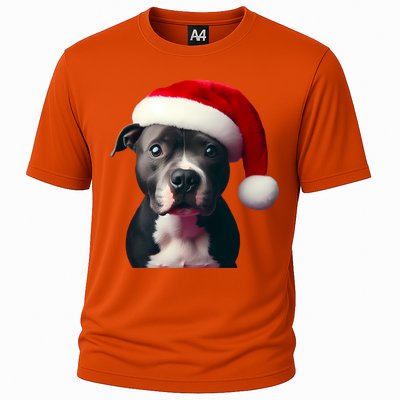 Staffordshire Bull Terrier With Santa Hat Christmas Dog Mom Funny Gift Cooling Performance Crew T-Shirt