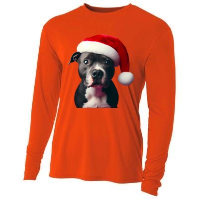 Staffordshire Bull Terrier With Santa Hat Christmas Dog Mom Funny Gift Cooling Performance Long Sleeve Crew