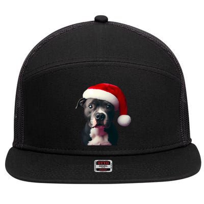 Staffordshire Bull Terrier With Santa Hat Christmas Dog Mom Funny Gift 7 Panel Mesh Trucker Snapback Hat