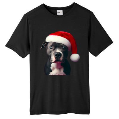 Staffordshire Bull Terrier With Santa Hat Christmas Dog Mom Funny Gift Tall Fusion ChromaSoft Performance T-Shirt