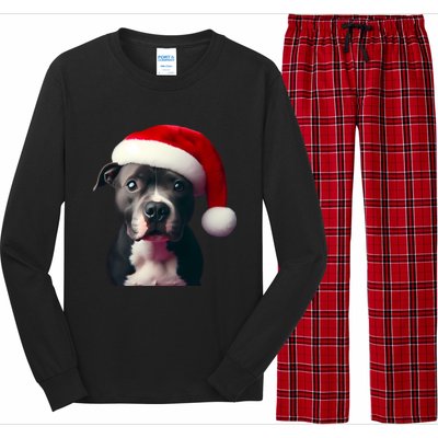 Staffordshire Bull Terrier With Santa Hat Christmas Dog Mom Funny Gift Long Sleeve Pajama Set