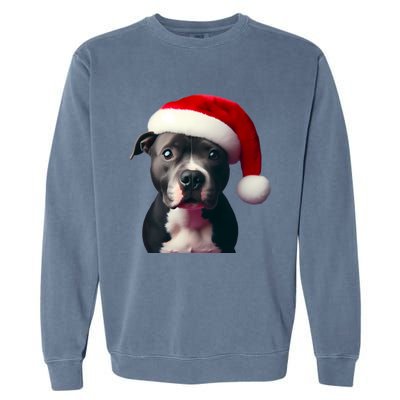 Staffordshire Bull Terrier With Santa Hat Christmas Dog Mom Funny Gift Garment-Dyed Sweatshirt