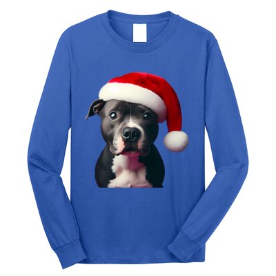 Staffordshire Bull Terrier With Santa Hat Christmas Dog Mom Funny Gift Long Sleeve Shirt