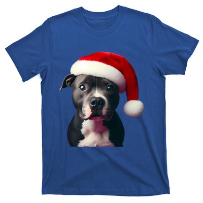 Staffordshire Bull Terrier With Santa Hat Christmas Dog Mom Funny Gift T-Shirt