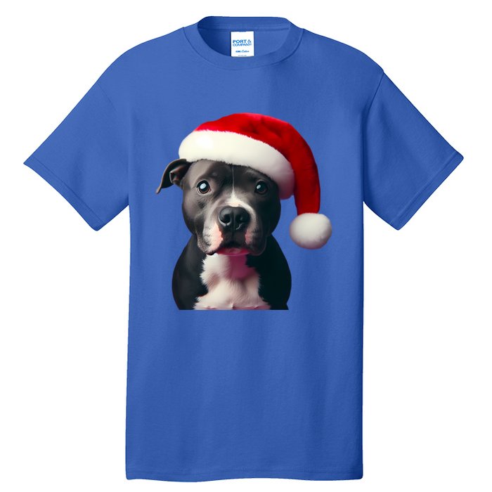 Staffordshire Bull Terrier With Santa Hat Christmas Dog Mom Funny Gift Tall T-Shirt