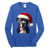 Staffordshire Bull Terrier With Santa Hat Christmas Dog Mom Funny Gift Tall Long Sleeve T-Shirt