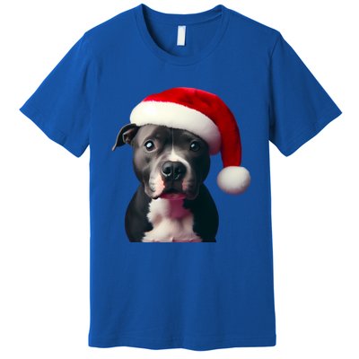 Staffordshire Bull Terrier With Santa Hat Christmas Dog Mom Funny Gift Premium T-Shirt