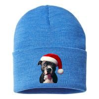 Staffordshire Bull Terrier With Santa Hat Christmas Dog Mom Funny Gift Sustainable Knit Beanie