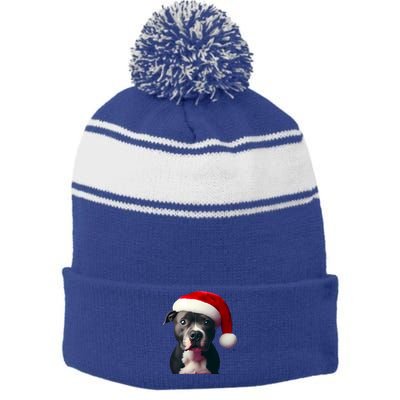 Staffordshire Bull Terrier With Santa Hat Christmas Dog Mom Funny Gift Stripe Pom Pom Beanie