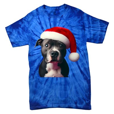 Staffordshire Bull Terrier With Santa Hat Christmas Dog Mom Funny Gift Tie-Dye T-Shirt