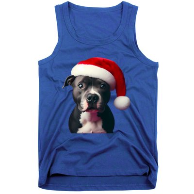 Staffordshire Bull Terrier With Santa Hat Christmas Dog Mom Funny Gift Tank Top