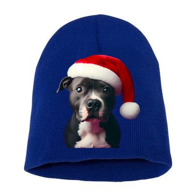 Staffordshire Bull Terrier With Santa Hat Christmas Dog Mom Funny Gift Short Acrylic Beanie