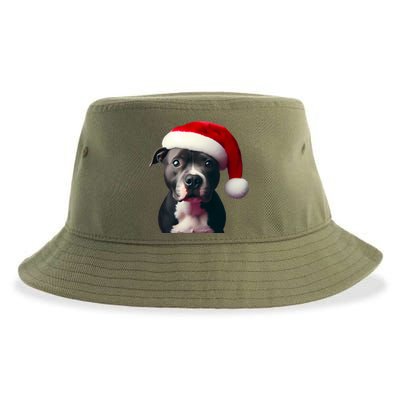 Staffordshire Bull Terrier With Santa Hat Christmas Dog Mom Funny Gift Sustainable Bucket Hat