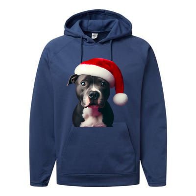 Staffordshire Bull Terrier With Santa Hat Christmas Dog Mom Funny Gift Performance Fleece Hoodie