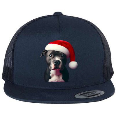 Staffordshire Bull Terrier With Santa Hat Christmas Dog Mom Funny Gift Flat Bill Trucker Hat