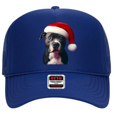 Staffordshire Bull Terrier With Santa Hat Christmas Dog Mom Funny Gift High Crown Mesh Back Trucker Hat