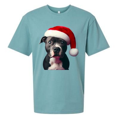 Staffordshire Bull Terrier With Santa Hat Christmas Dog Mom Funny Gift Sueded Cloud Jersey T-Shirt