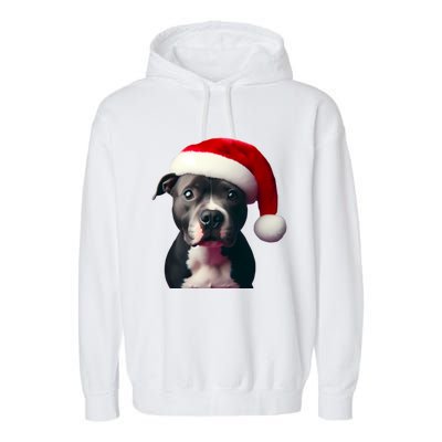 Staffordshire Bull Terrier With Santa Hat Christmas Dog Mom Funny Gift Garment-Dyed Fleece Hoodie