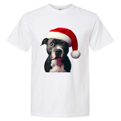 Staffordshire Bull Terrier With Santa Hat Christmas Dog Mom Funny Gift Garment-Dyed Heavyweight T-Shirt